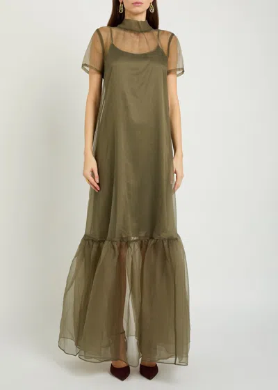 Staud Calluna Thyme Sheer Organza Maxi Dress In Green