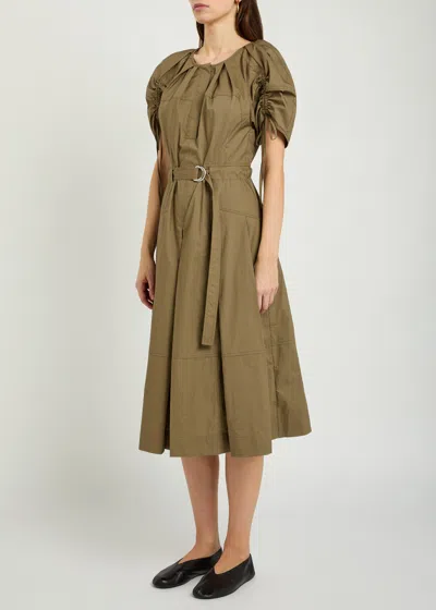 3.1 Phillip Lim Puff Drawstring Sleeve Cotton Midi Dress In Green