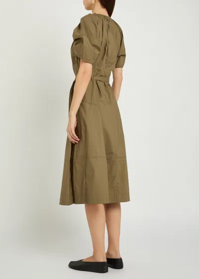 3.1 Phillip Lim Puff Drawstring Sleeve Cotton Midi Dress In Green