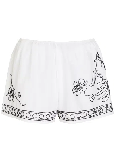 Bode Cockatoo Tap Bead-embellished Cotton And Silk-blend Shorts In White