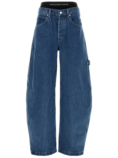 Alexander Wang Alexanderwang. T Prestyled High Rise Oversized Jeans With Logo Elastic In Deep Blue
