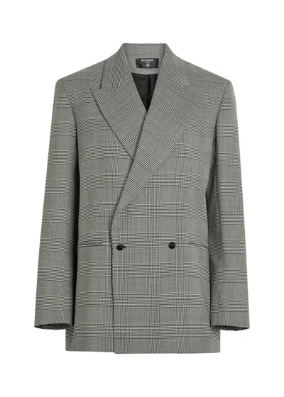 Balmain Wool Blend Blazer Check Buttons Lapels Shoulders In Multi