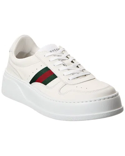 Gucci Women White Sneakers With Web Detail And Oversized Sole In Leather Woman In Multi