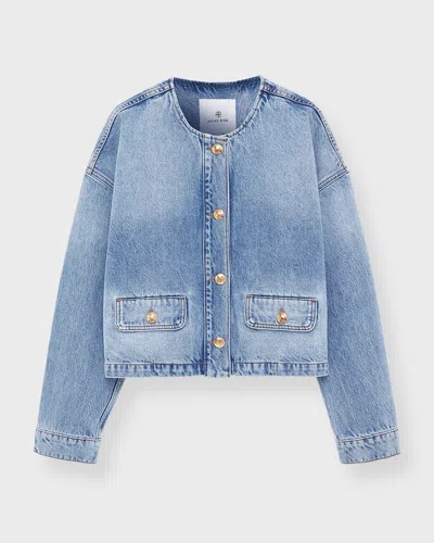 Anine Bing Blanchet Denim Jacket Round Neck Design In Blue