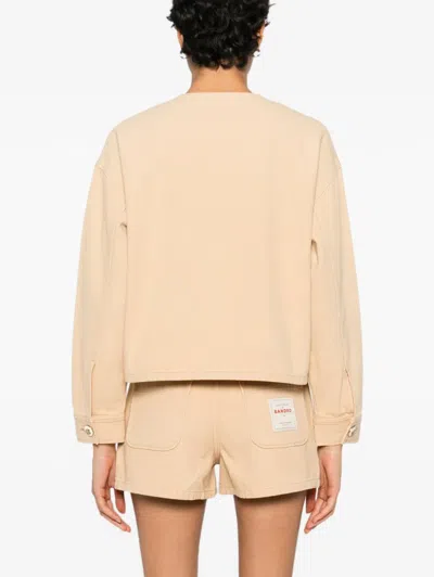 Sandro Pocket Cotton Jacket In Neutral