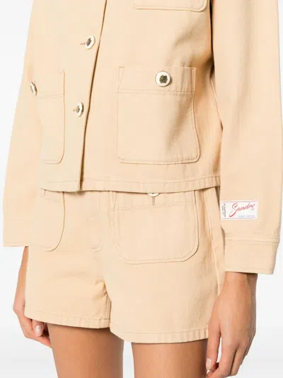 Sandro Pocket Cotton Jacket In Neutral