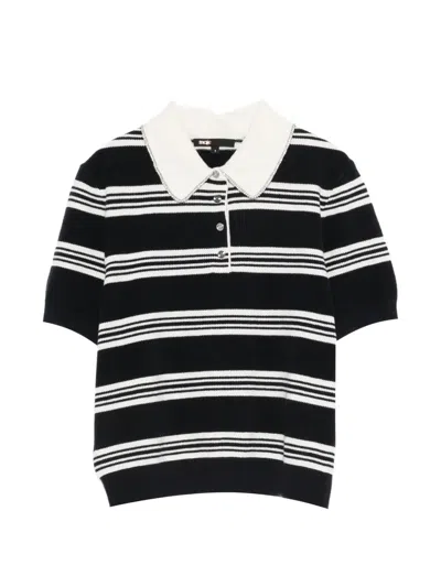 Maje Striped Polo With Rhinestone Collar In Multi