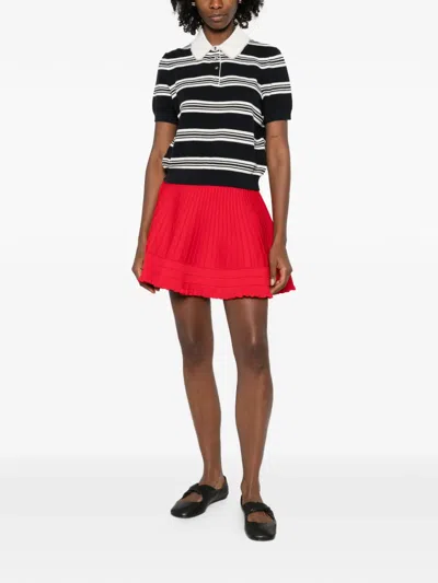 Maje Striped Polo With Rhinestone Collar In Multi