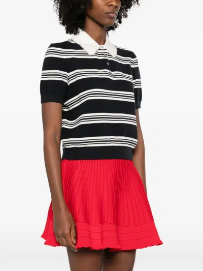 Maje Striped Polo With Rhinestone Collar In Multi