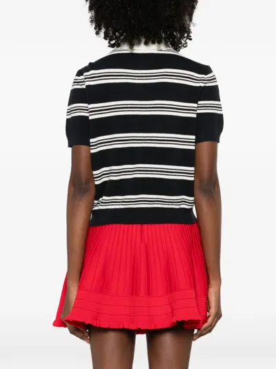 Maje Striped Polo With Rhinestone Collar In Multi