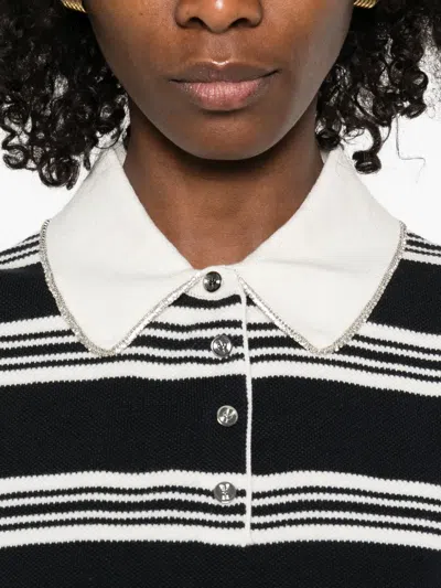 Maje Striped Polo With Rhinestone Collar In Multi