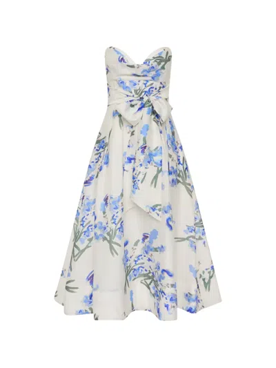 Rebecca Vallance Bluebell Belted Draped Floral-print Organza Midi Dress In Multi