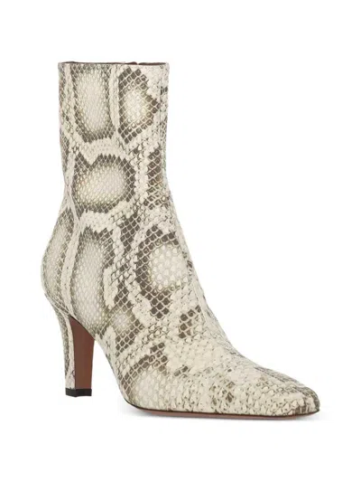 Paris Texas Ankle Boots In Natural Printed Python Leather In Neutral