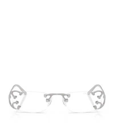 Prada 52mm Rectangular Blue Light Blocking Glasses In Metallic