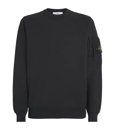 Stone Island Crewneck Sweatshirt With Ribbed Detailing And Logo Patch In Black