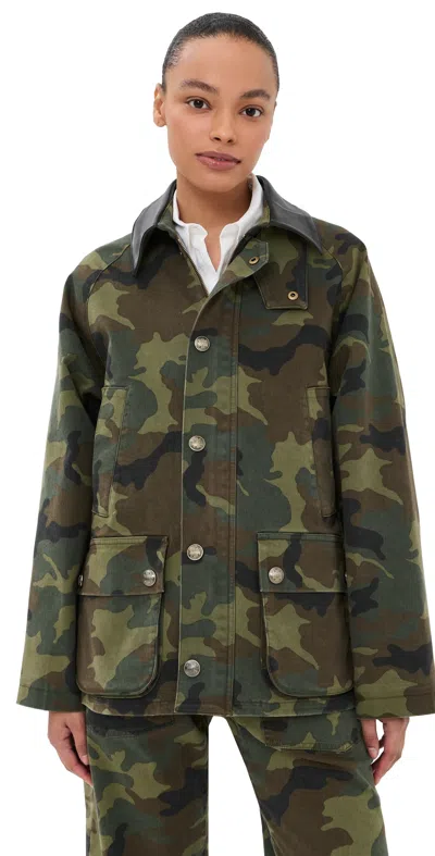 Nili Lotan Casual Jacket High Collar Camouflage Pattern Pockets In Green