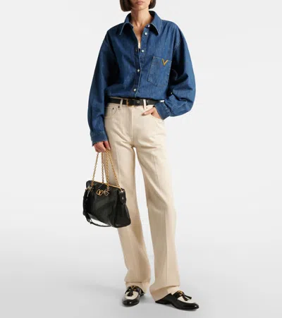 Valentino Pleated Gold Detail Jeans In White