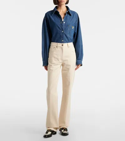Valentino Pleated Gold Detail Jeans In White