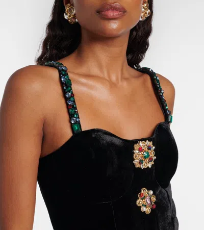 Balmain Embellished Strappy Velvet Dress In Black