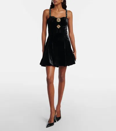 Balmain Embellished Strappy Velvet Dress In Black