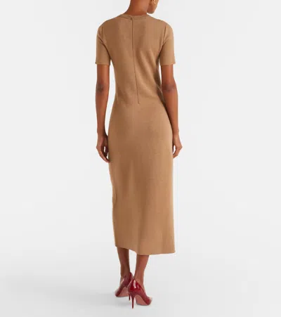 Oscar De La Renta Foxglove Embroidered Short-sleeve Knit Maxi Dress In Brown