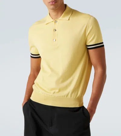 Tom Ford Contrast Piping Silk Polo T-shirt In Yellow