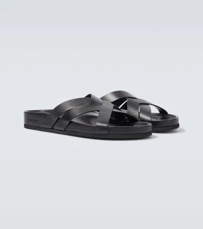 Tom Ford Sandals Open Toe Cross Strap Textured Sole In Black
