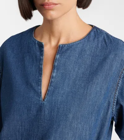 Valentino Vlogo Signature Denim Dress Three Quarter Sleeves In Blue