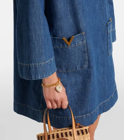 Valentino Vlogo Signature Denim Dress Three Quarter Sleeves In Blue