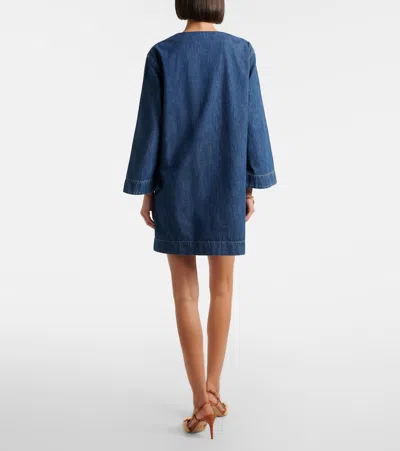 Valentino Vlogo Signature Denim Dress Three Quarter Sleeves In Blue