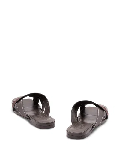 Tod's Flat Leather Sandals With Crossed Straps Shoes In Brown