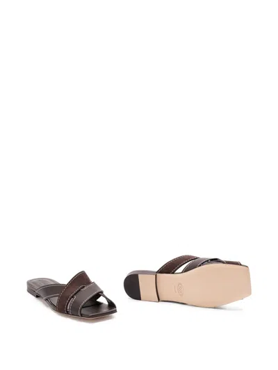 Tod's Flat Leather Sandals With Crossed Straps Shoes In Brown