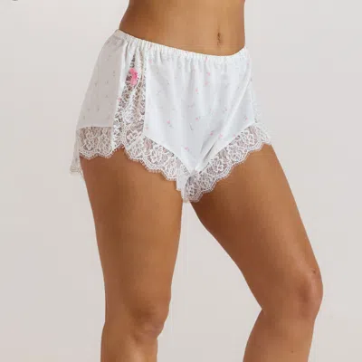 Lounge Womens Pink Ditsy Floral Lace-trim Floral Print Satin Pyjama Shorts Xs In White