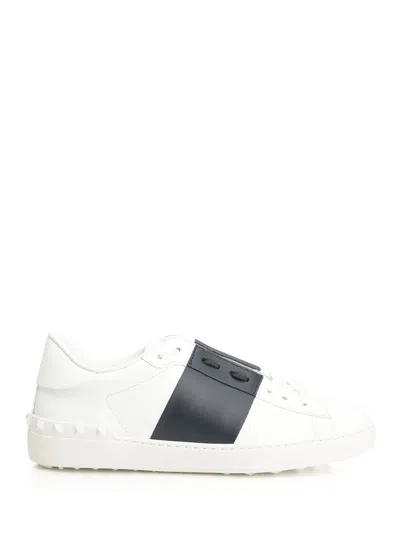 Valentino Garavani Open Leather Sneakers With Contrast Band And Stud Details Shoes In White