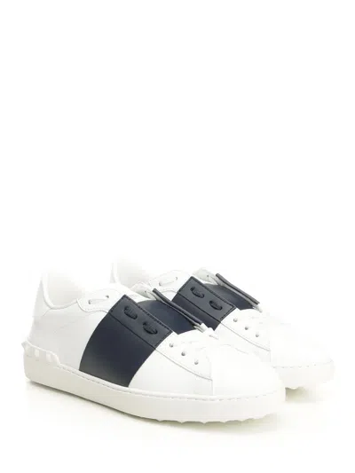 Valentino Garavani Open Leather Sneakers With Contrast Band And Stud Details Shoes In White