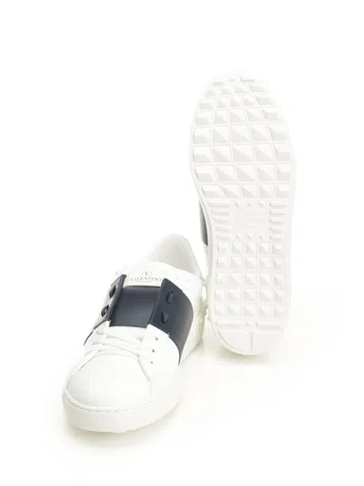 Valentino Garavani Open Leather Sneakers With Contrast Band And Stud Details Shoes In White