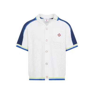 Casablanca Contrasting Trims Chest Pocket Logo-embroidered Short-sleeve Button-up Shirt In White