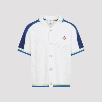 Casablanca Contrasting Trims Chest Pocket Logo-embroidered Short-sleeve Button-up Shirt In White