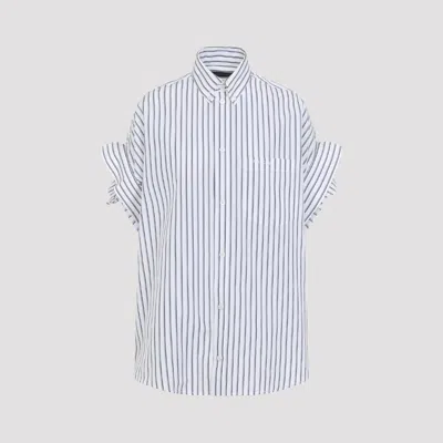 Balenciaga Women White Shirt With Button-down Collar Striped Motif And Front Pocket In Cotton Woman In Multi
