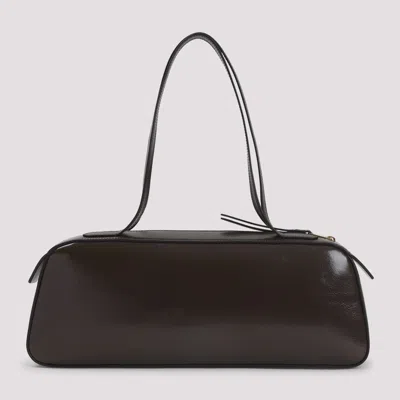 Khaite Simona Crackle Patent Elongated Tote Bag In Brown