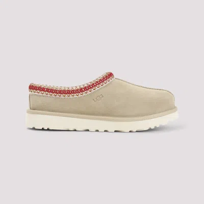Ugg Tasman Ii Beige Mules With Round Toe And Embroidered Detail In Leather Woman In Brown