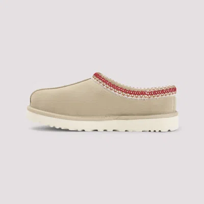 Ugg Tasman Ii Beige Mules With Round Toe And Embroidered Detail In Leather Woman In Brown