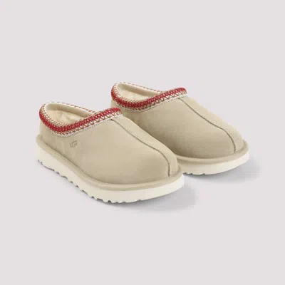 Ugg Tasman Ii Beige Mules With Round Toe And Embroidered Detail In Leather Woman In Brown