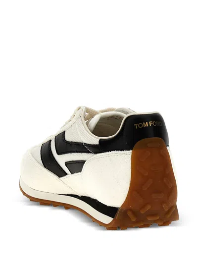 Tom Ford Low-profile White Sneakers With Black Leather Accents In White