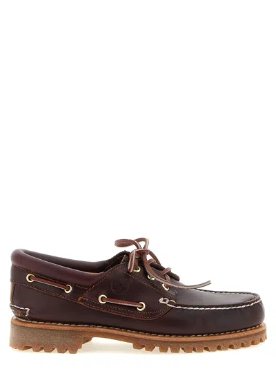 Timberland Authentic Brown Loafers With Embossed Logo On The Side In Leather Man In Burgundy