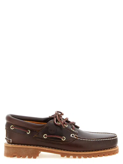 Timberland Authentic Brown Loafers With Embossed Logo On The Side In Leather Man In Burgundy