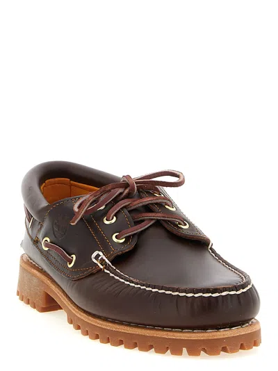 Timberland Authentic Brown Loafers With Embossed Logo On The Side In Leather Man In Burgundy