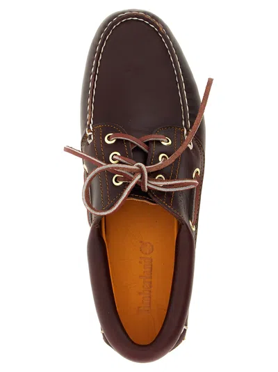 Timberland Authentic Brown Loafers With Embossed Logo On The Side In Leather Man In Burgundy