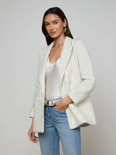 L'agence Cambrie Oversized Sequin Blazer In White
