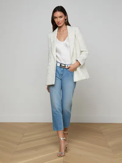 L'agence Cambrie Oversized Sequin Blazer In White